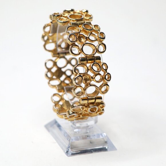 Vintage Robert Larin Gold Tone Brutalist Modernist Bracelet Designer Signed 60s - Picture 4 of 14